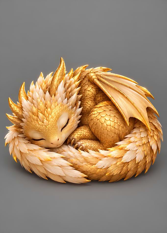 Sleeping Golden Baby Dragon Cute