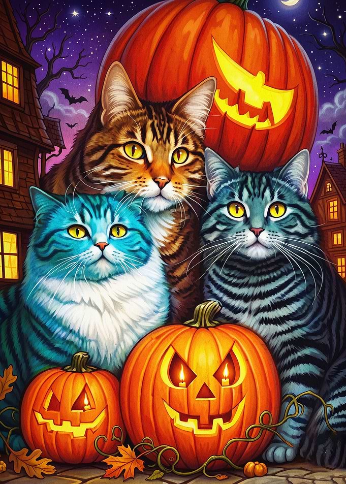 Halloween Cats Pumpkin Spooky Art