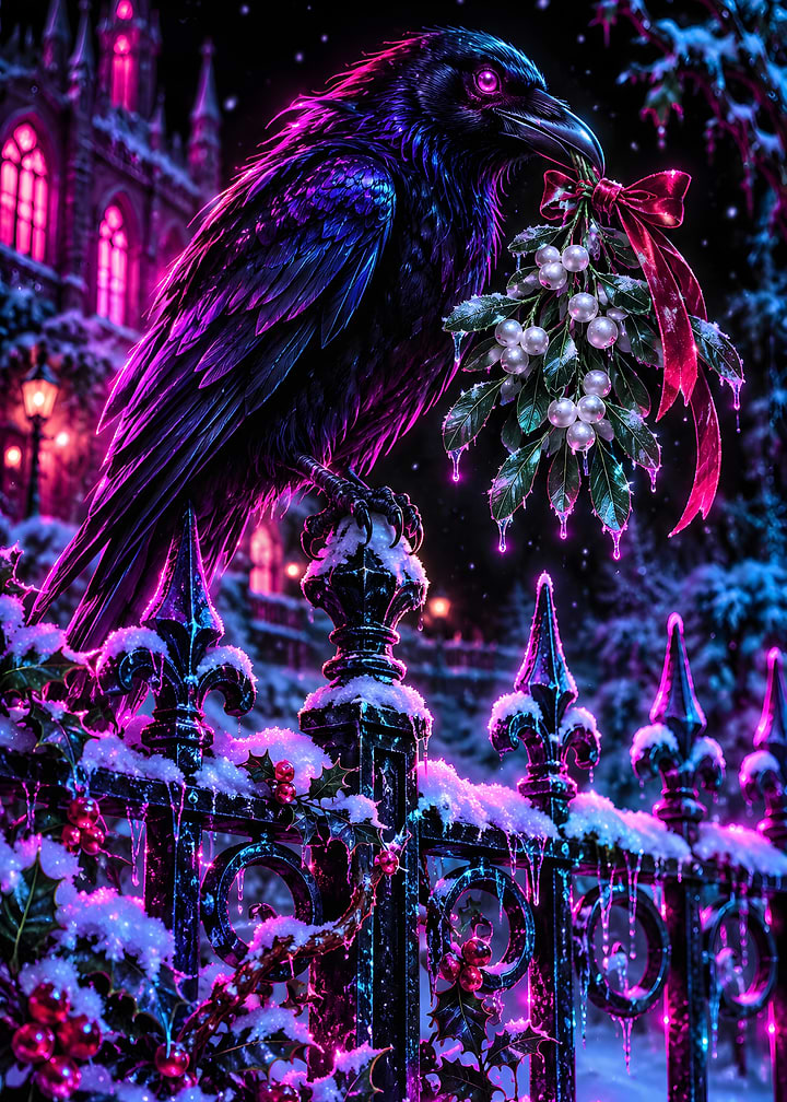 Raven With Mistletoe Gothic Fence