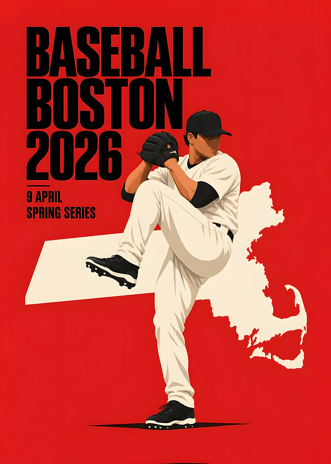 Boston Baseball Pitcher Windup Red Poster