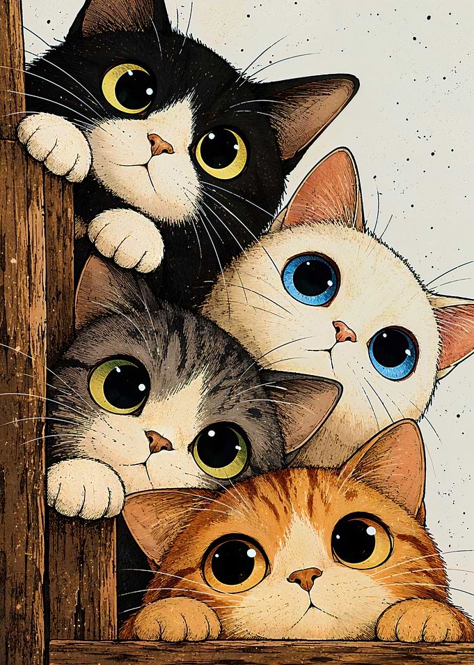 Four Cute Kittens Peeking Out