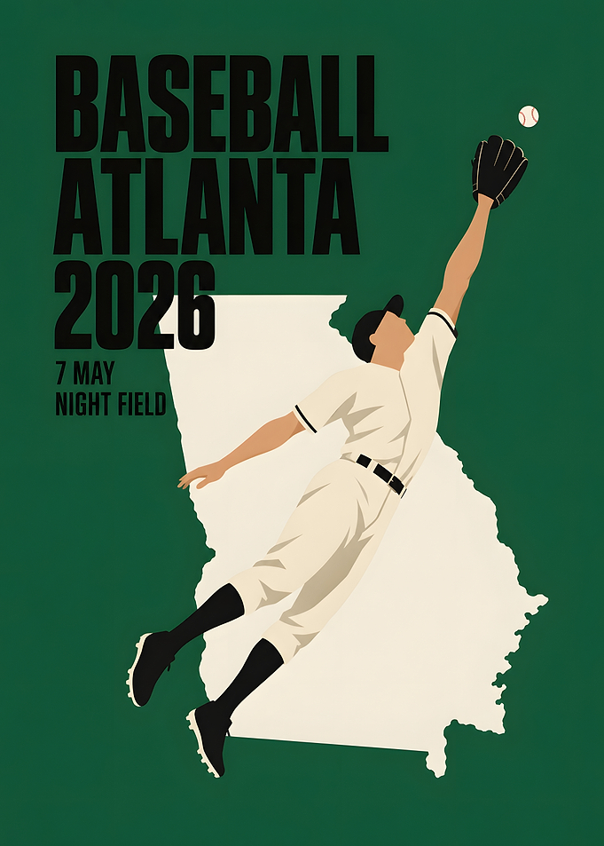Atlanta Baseball Leaping Catch Green Poster