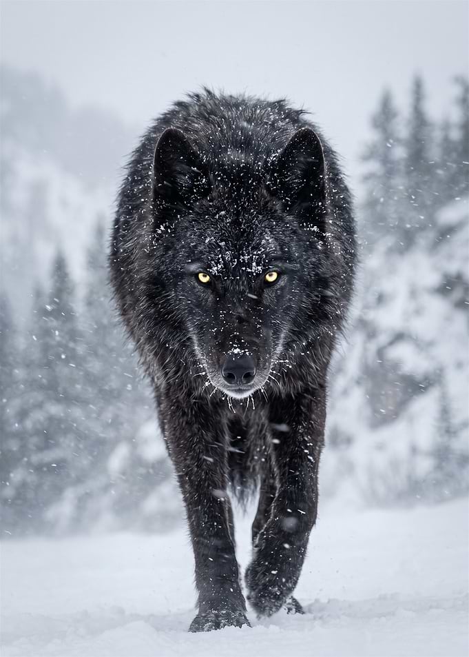 Majestic Black Wolf in Snow
