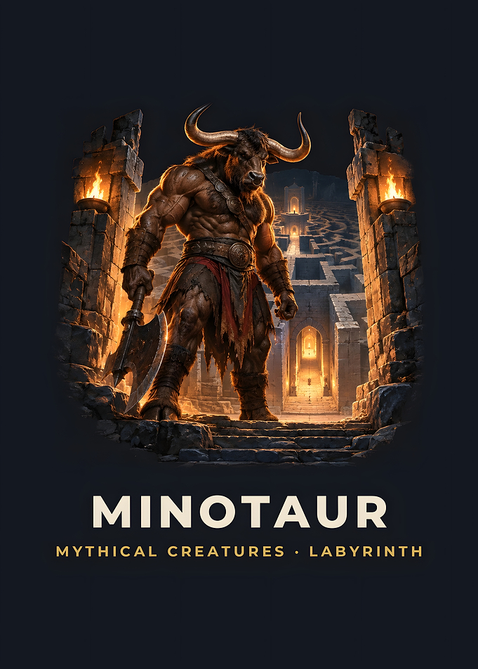 Minotaur Labyrinth Torches Mythical Poster