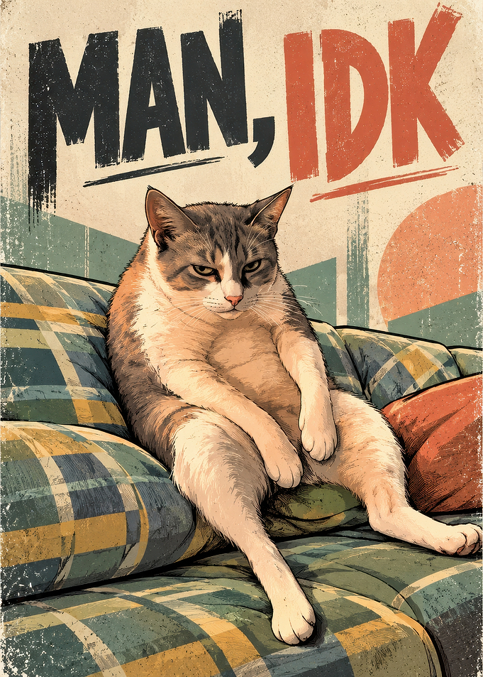 Funny Cat Sitting on Couch Poster