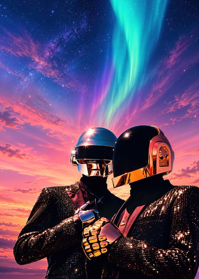 Daft Punk Under Aurora Sky
