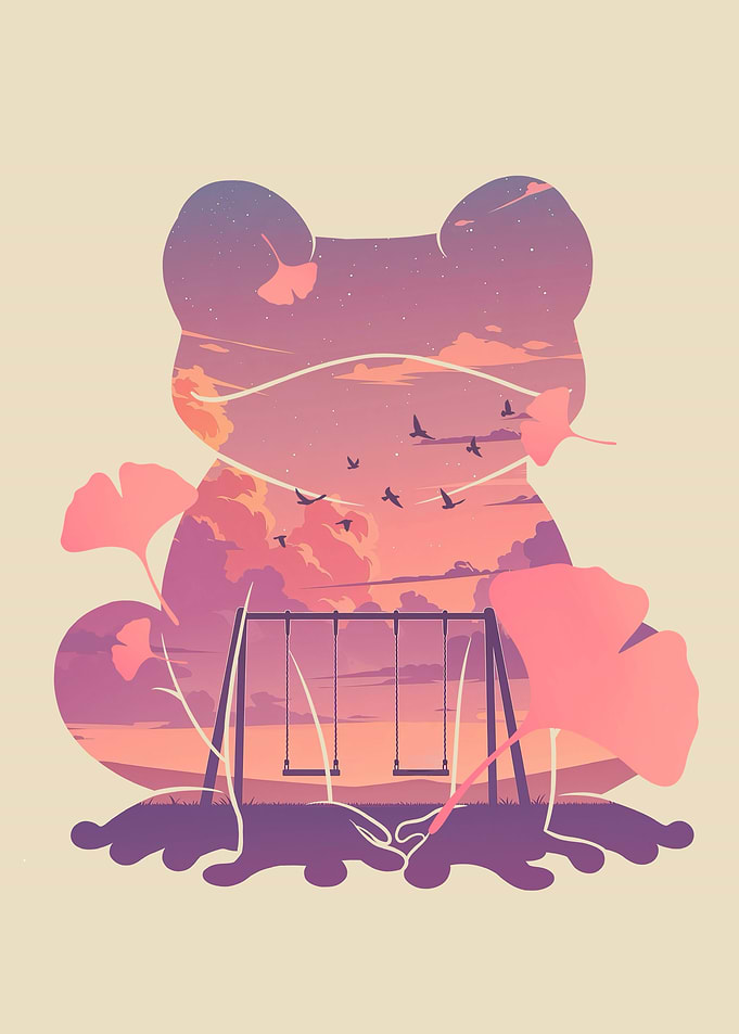 Cute Frog Japanese Autumn Sunset
