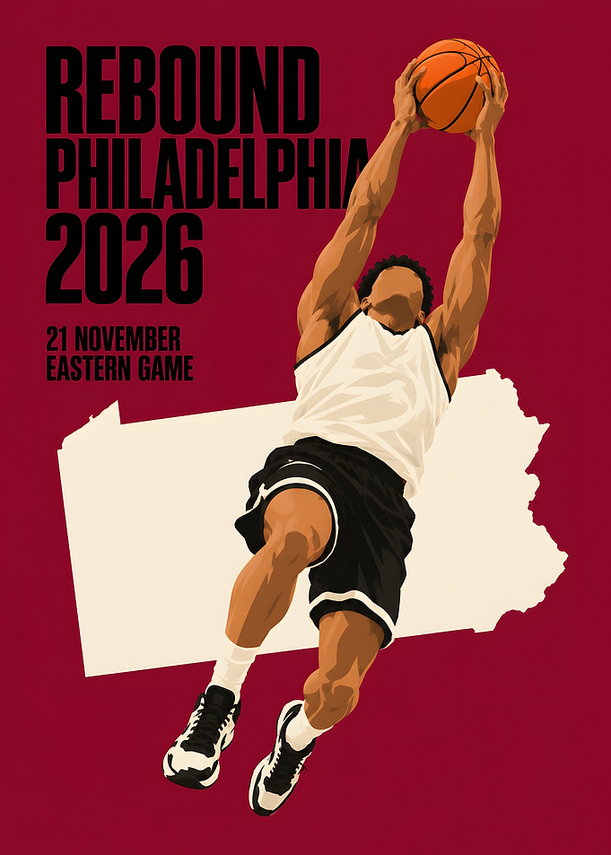 Philadelphia Basketball Rebound Burgundy Poster
