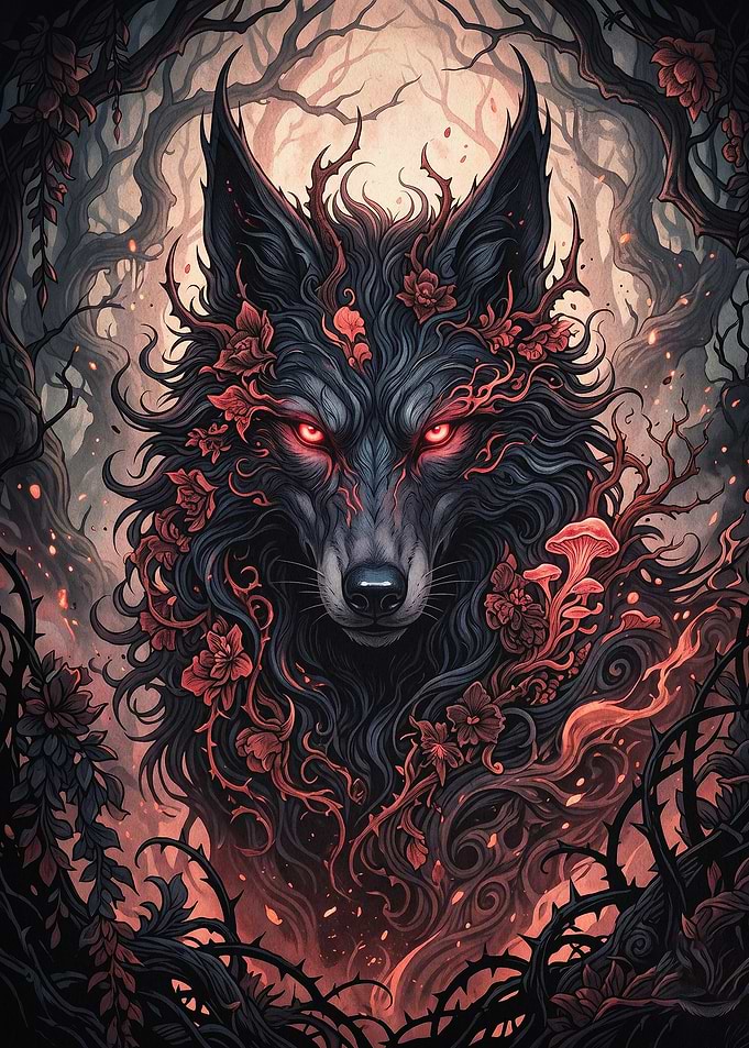 Dark Wolf Fantasy Forest Art