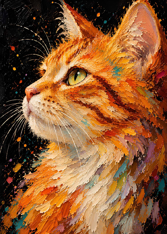 Impressionist Oil Painting of Ginger Cat