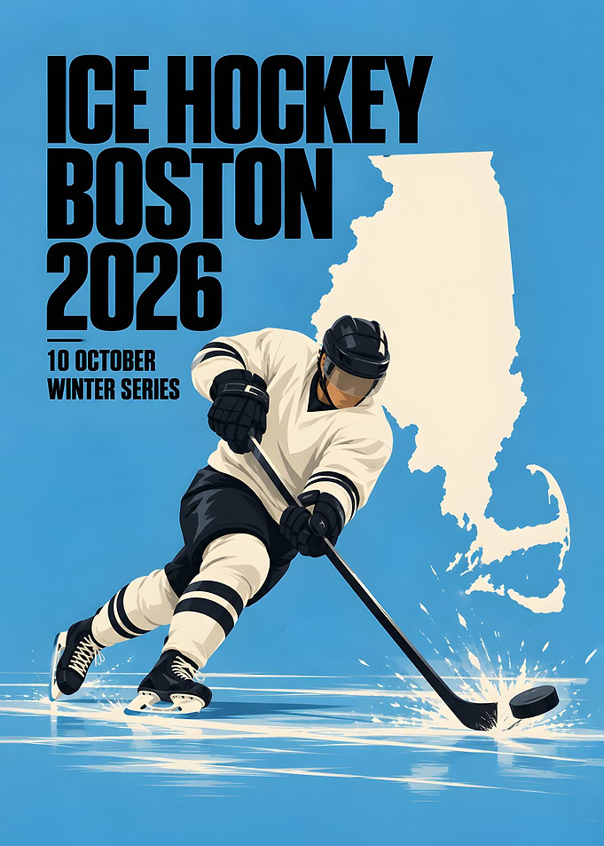 Boston Ice Hockey Skater Winter Series Poster