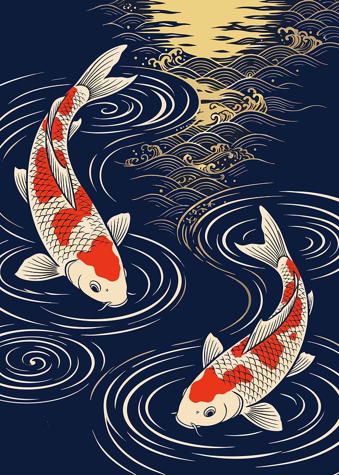 Two Koi Fish in Water