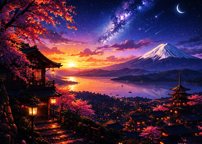 Japan Fuji Mountain Cherry Blossom