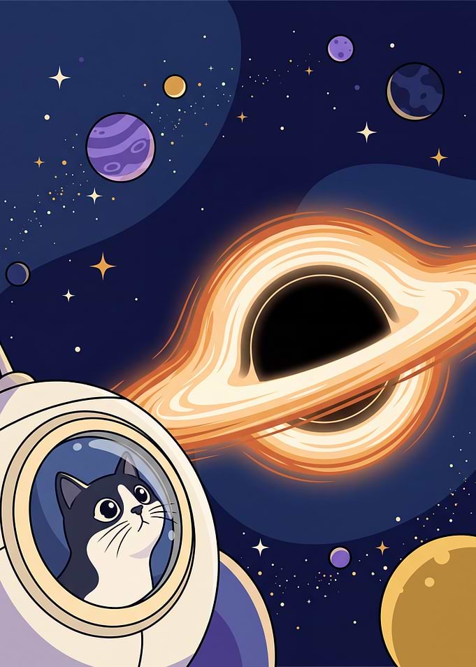Cat in a Spaceship Watching a Black Hole