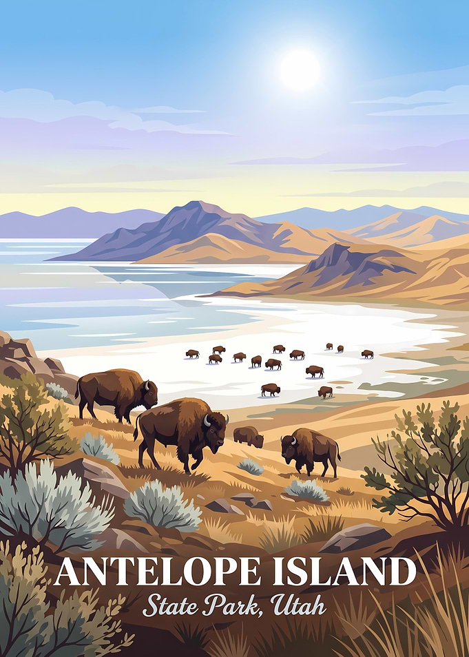 Antelope Island State Park Travel Poster
