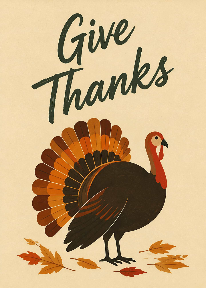 Give Thanks Thanksgiving Turkey Poster