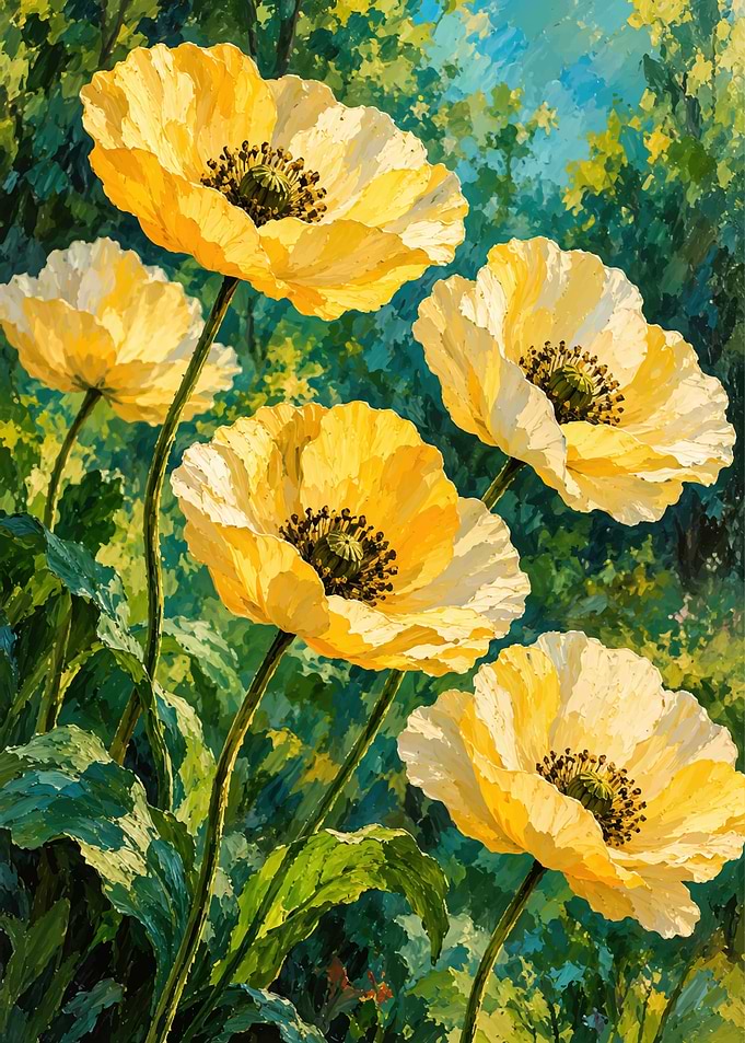 Vibrant Yellow Poppies Oil Painting