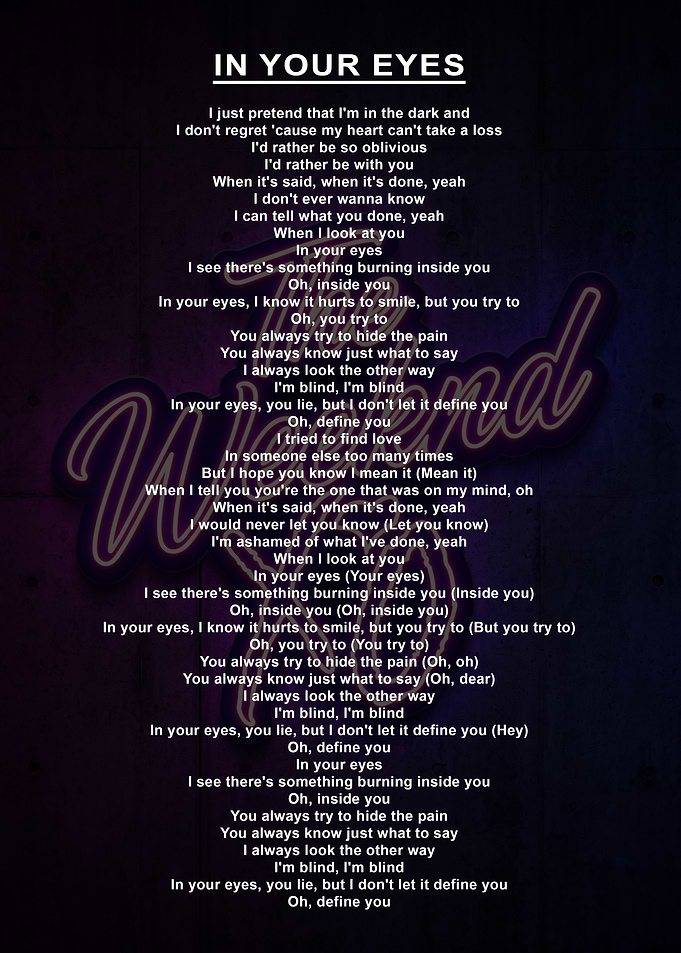 The Weeknd In Your Eyes Lyrics Poster