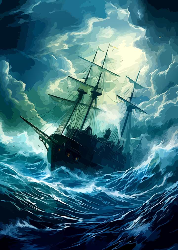 Sailing Ship in Stormy Seas