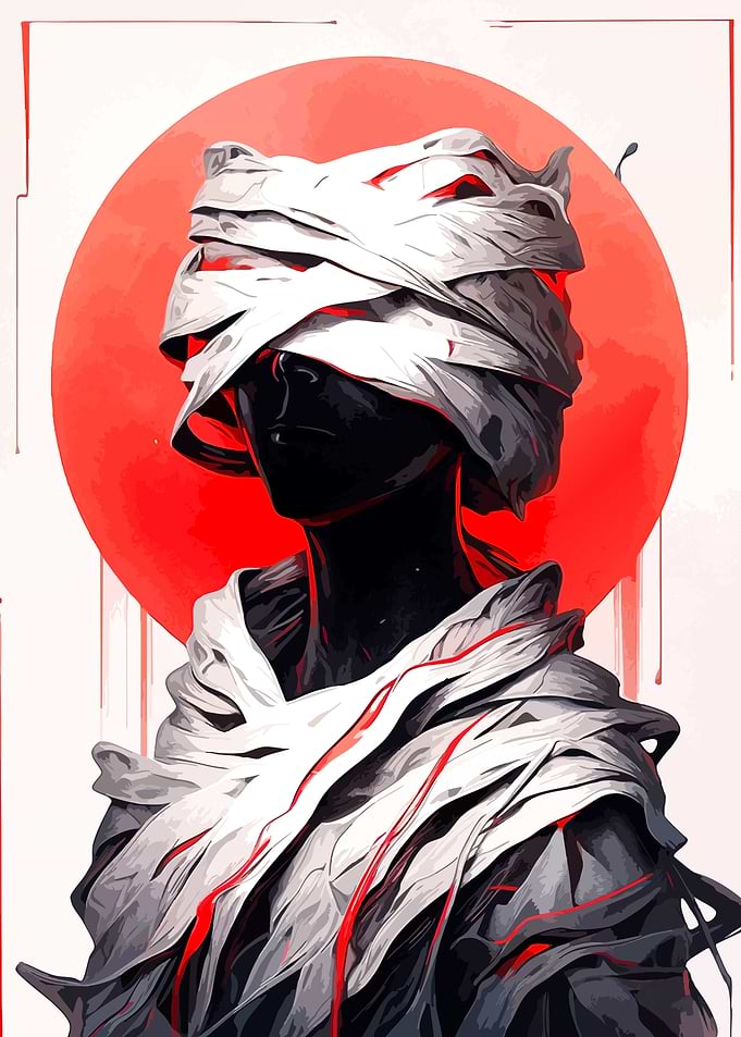 Abstract Figure Wrapped in White Cloth