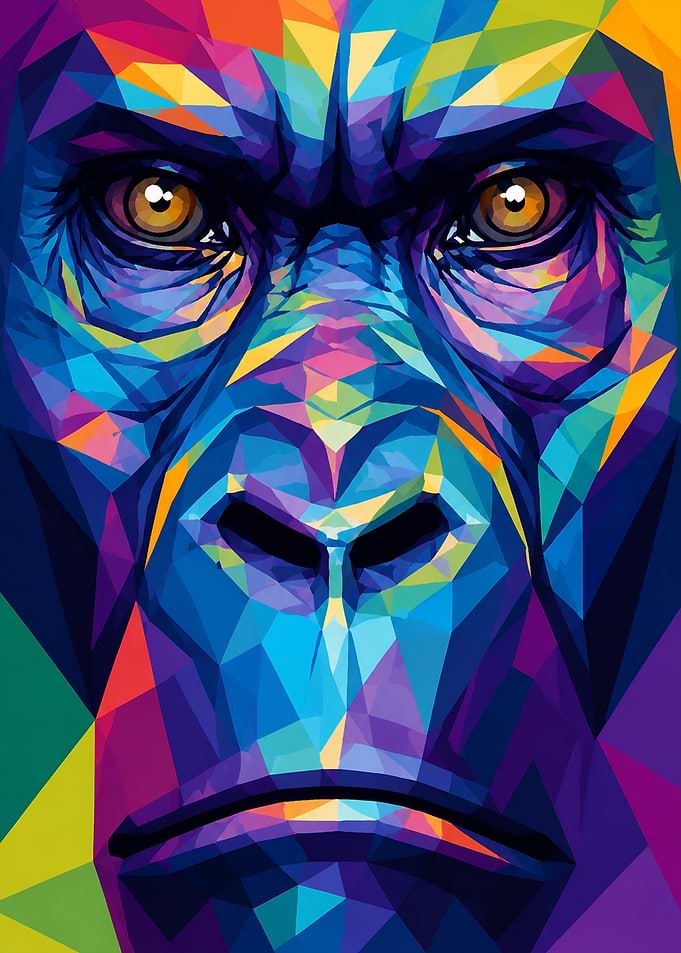 Colorful Geometric Low Poly Gorilla Portrait