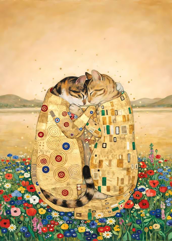 The Kiss Cats Gustav Klimt Style