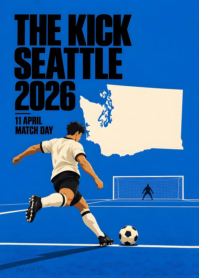 Seattle Soccer Penalty Kick Blue Poster