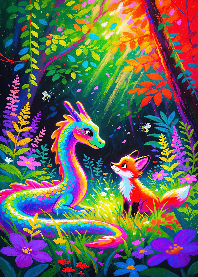 Rainbow Dragon Fox Fantasy Art