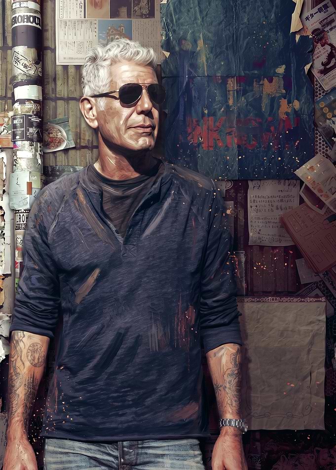 Anthony Bourdain Portrait with Urban Backdrop