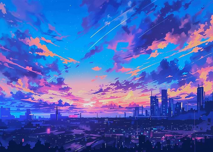 Vibrant Anime Style City Sunset