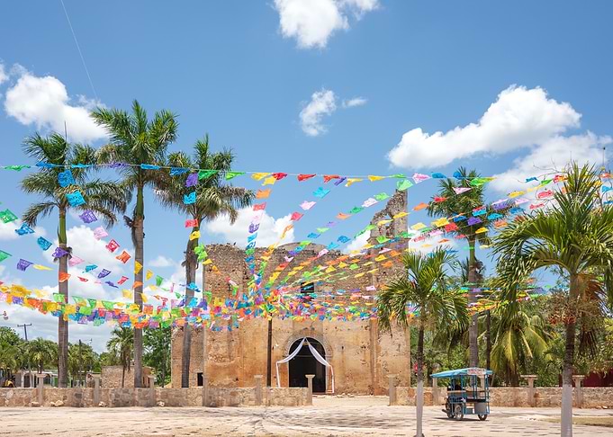 Festive Mexican Church with Papel Picado