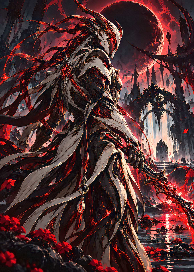 Dark Fantasy Warrior in Crimson Realm