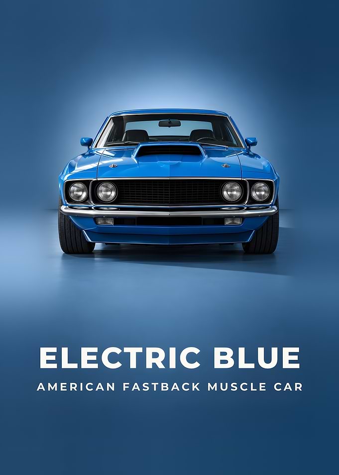 Electric Blue Fastback Muscle Car Portrait