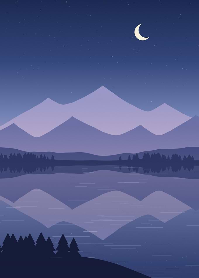 Blue Hour Mountain Lake Reflection Minimal Print