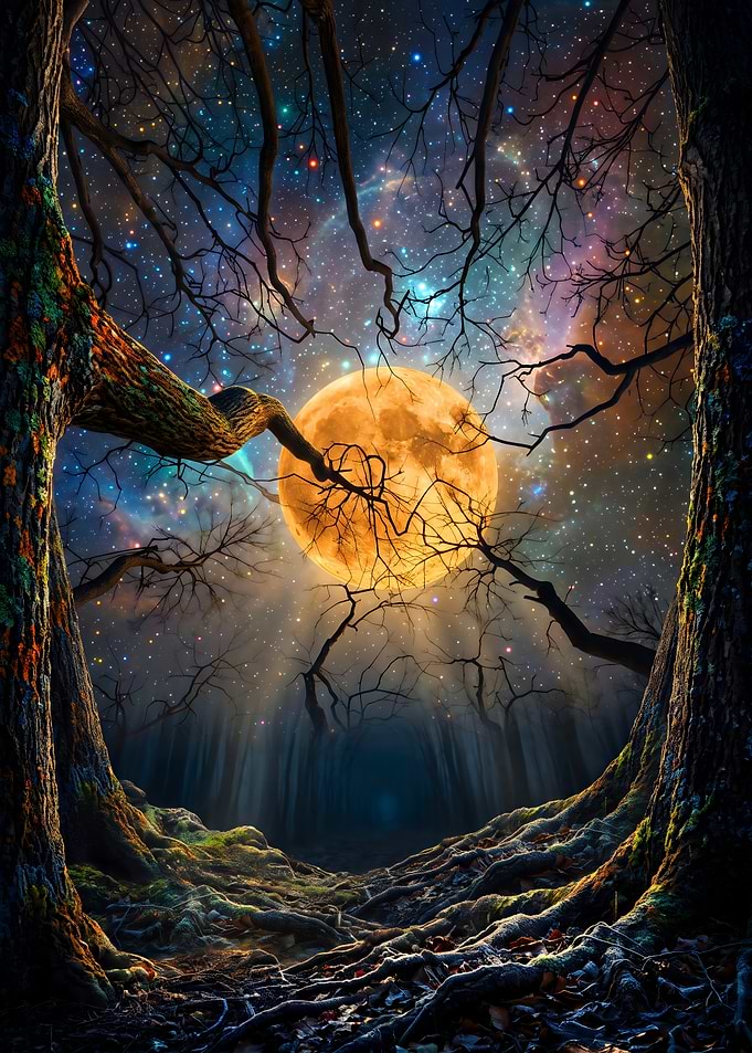 Golden Moon Over Enchanted Forest