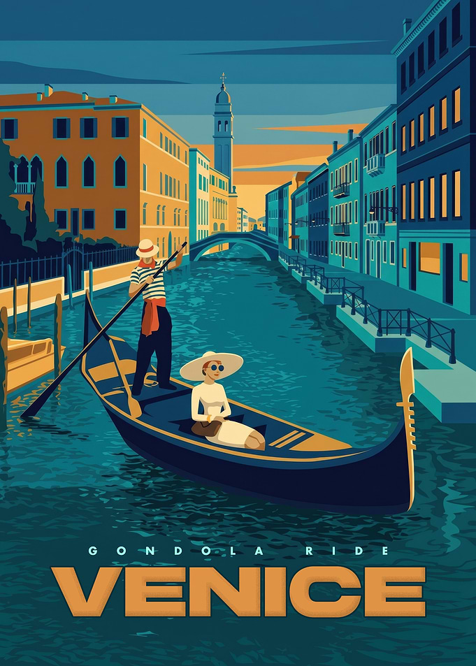 Vintage Venice Gondola Travel Poster