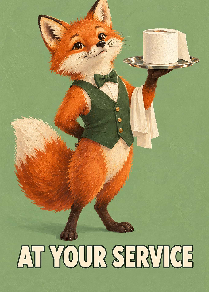 Fox Butler Serving Toilet Paper