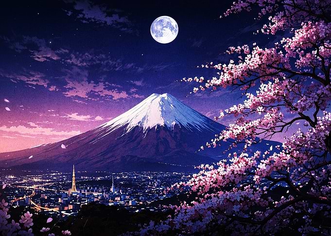 Japan Mount Fuji Cherry Blossom Art