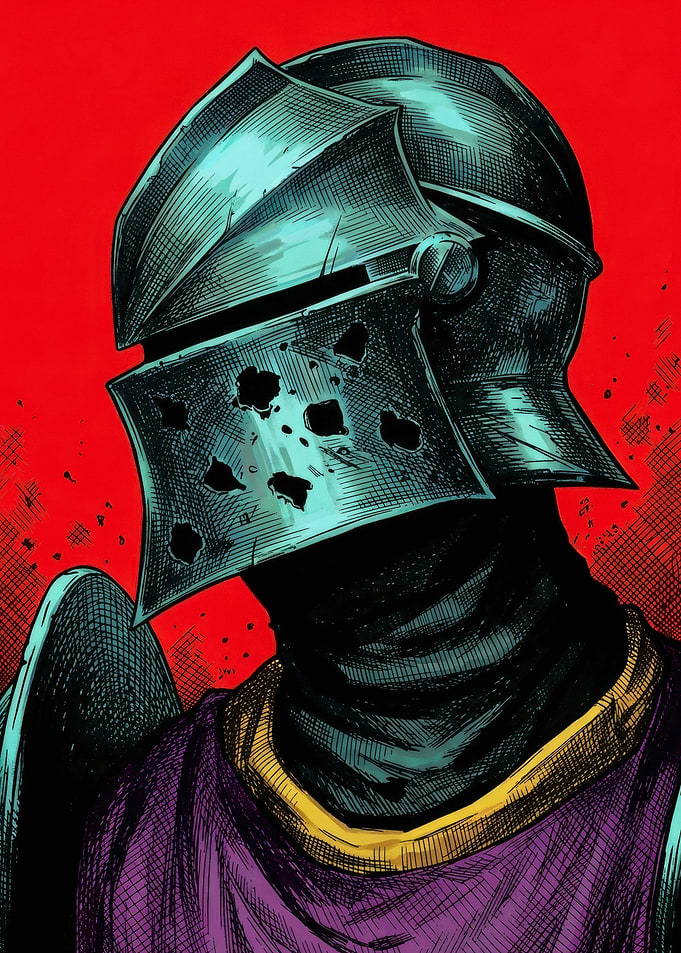 Battle-Worn Knight in Comic Style