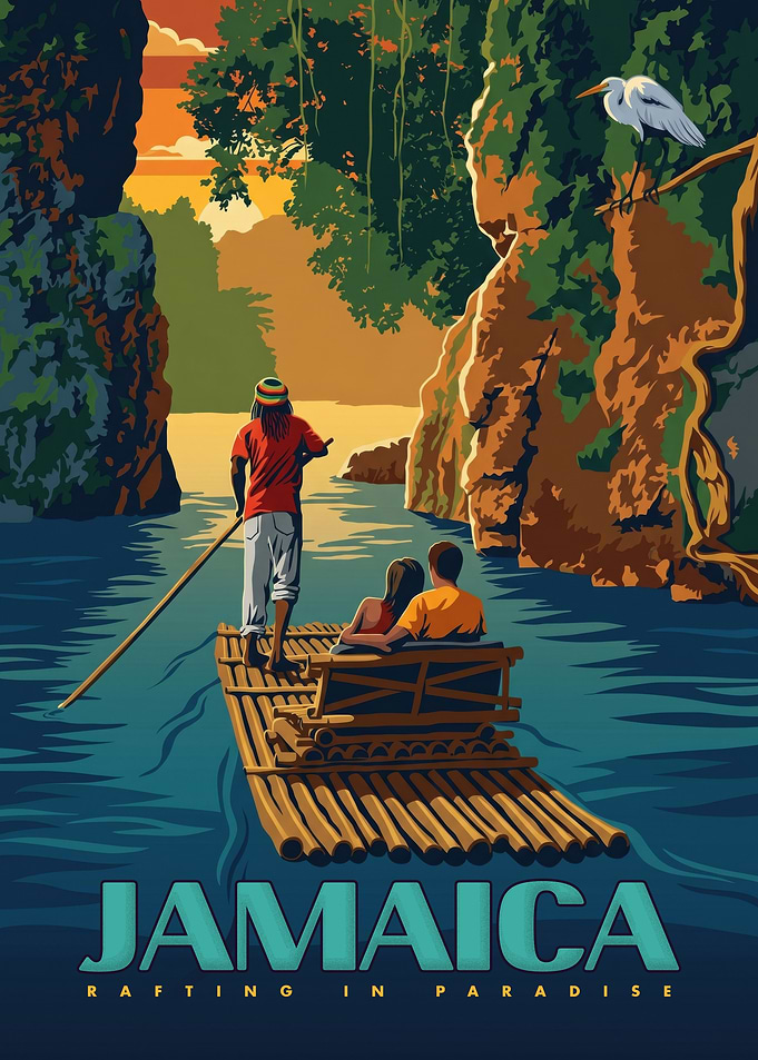 Jamaica Rafting in Paradise Travel Poster