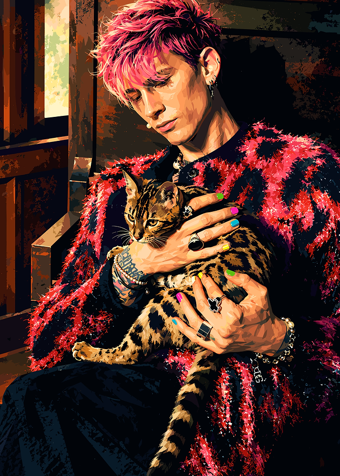 Machine Gun Kelly with Bengal Cat