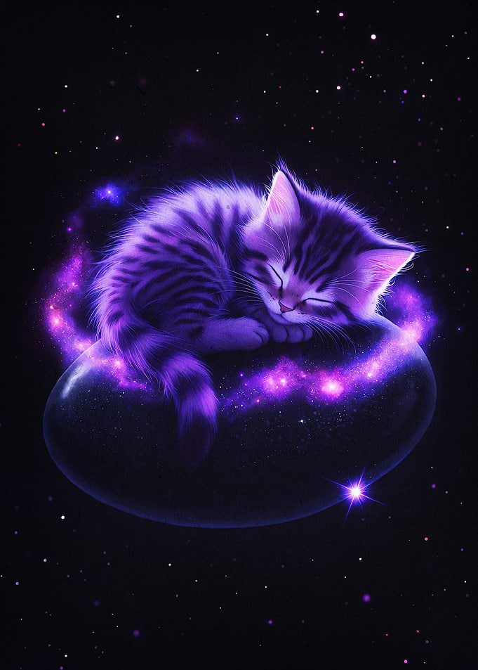 Cosmic Cat Sleeping Space Art Poste