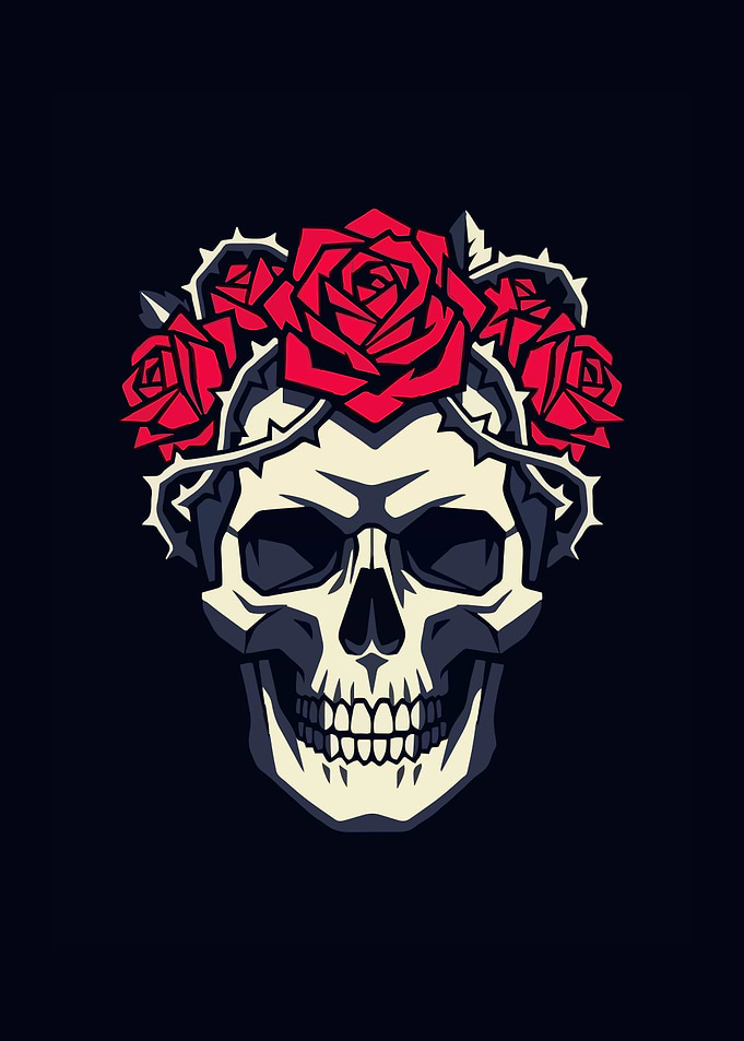 Skull with Red Rose Crown