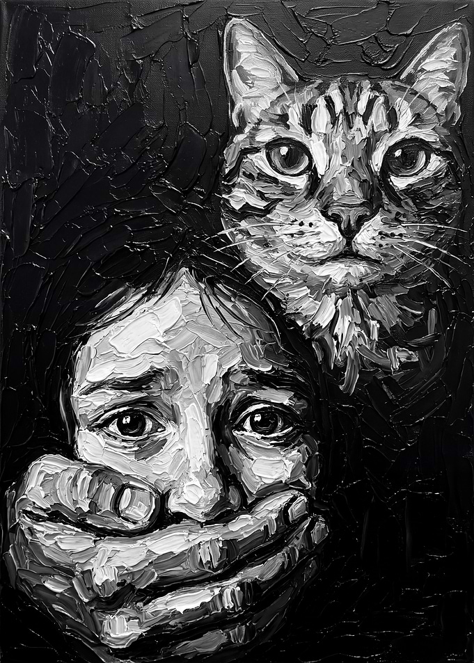 Oil Painting of Girl and Cat
