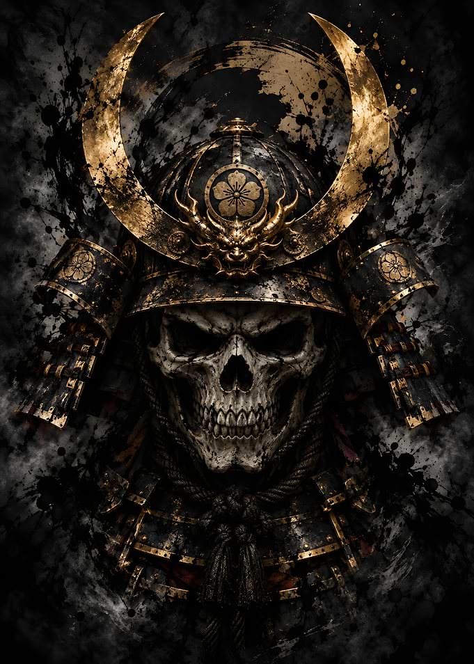Ink Splash Skull Samurai