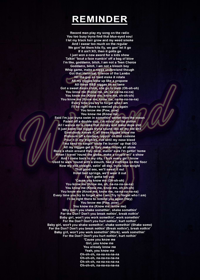 The Weeknd Reminder Lyrics Poster