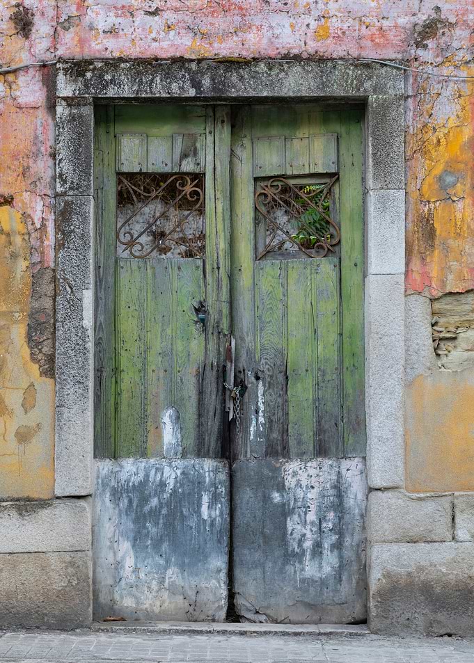 Weathered Green Wooden Door
