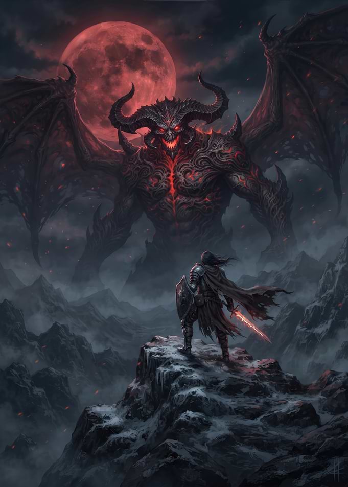 Knight Facing a Demonic Titan