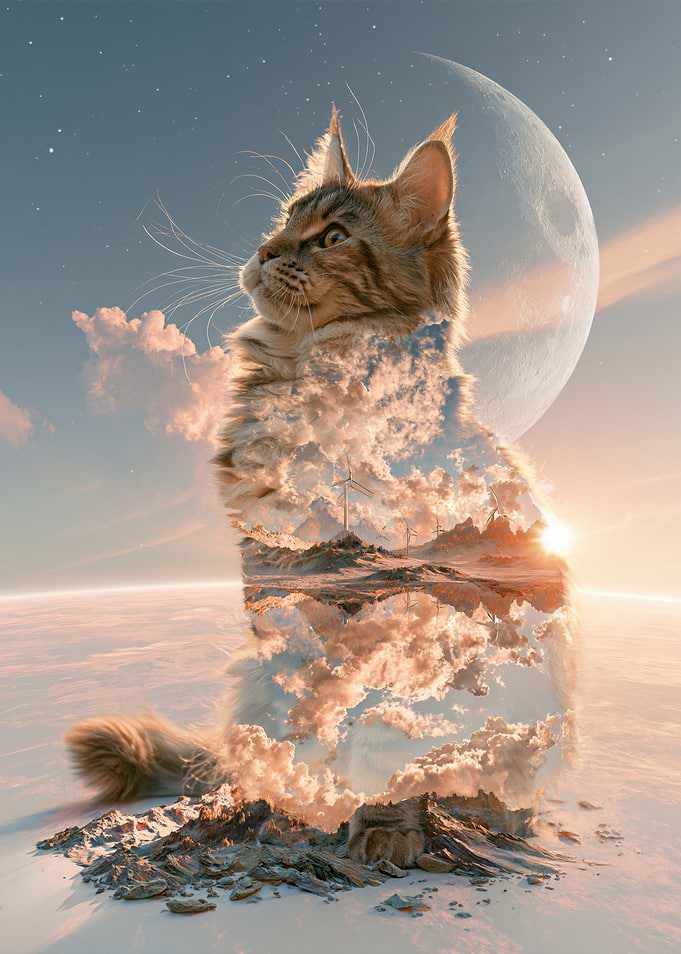 Double Exposure Cat Landscape Art