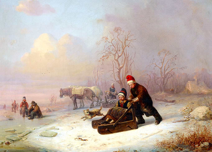 Sledging in the Snow by Eduard Hildebrandt Winter Landscape Painting